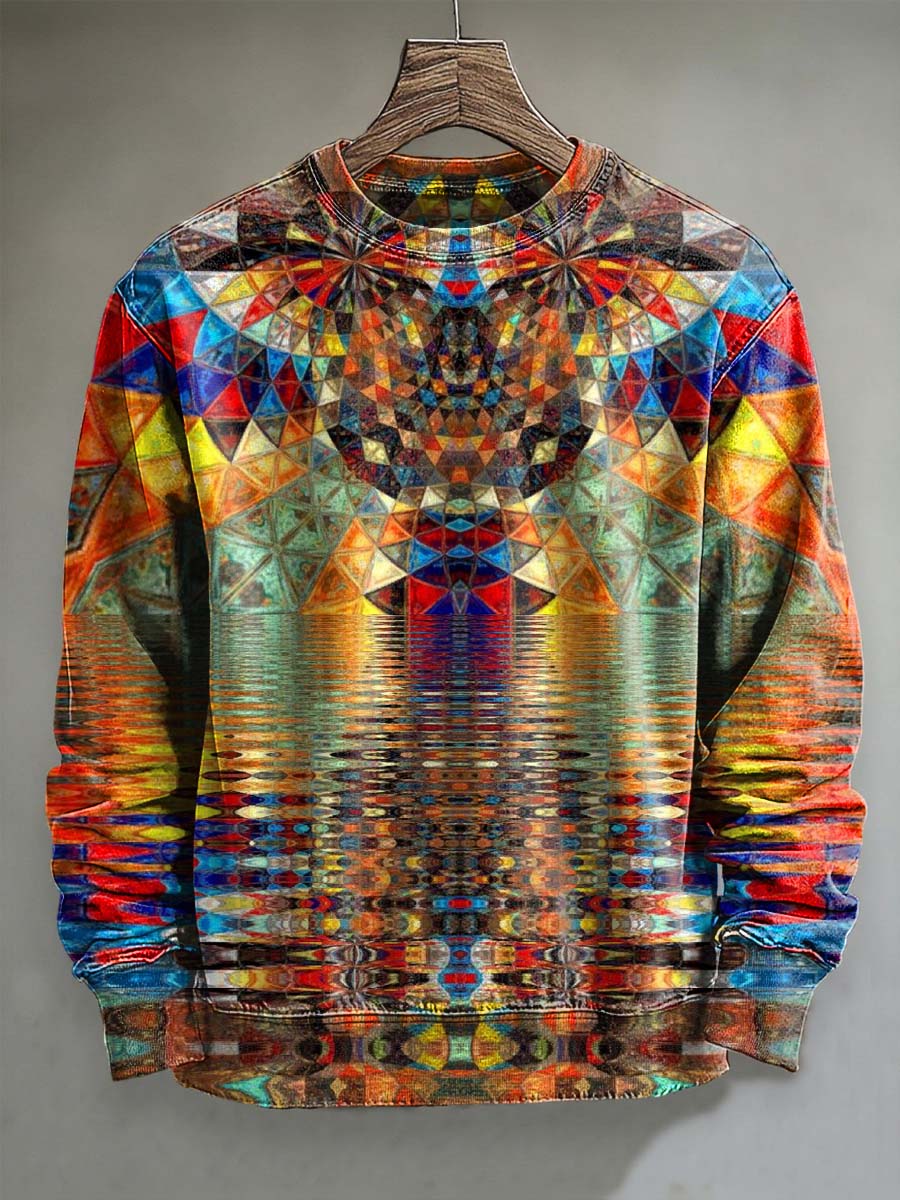 Abstract Multicolor Geometric Print Casual Crewneck Sweatshirt