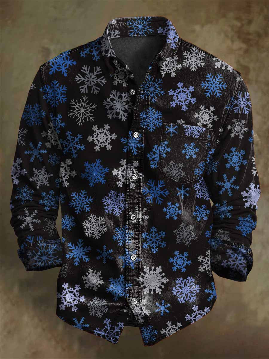 Christmas Snowflake Print Casual Long-Sleeve Shirt