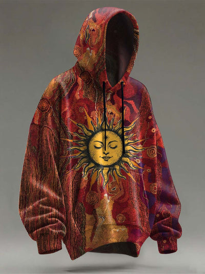 Abstract Sun Print Casual Hooded Sweatshirt
