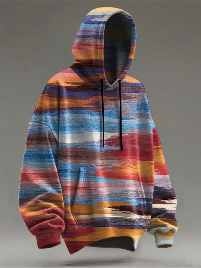 Retro Striped Print Casual Hooded Sweatshirt