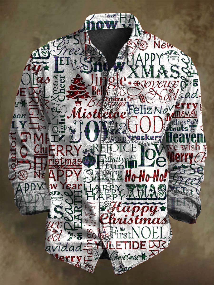 Christmas Text Print Casual Long-Sleeve Shirt