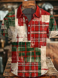 Vintage-Washed Christmas Plaid Print Casual Short-Sleeve Polo Shirt