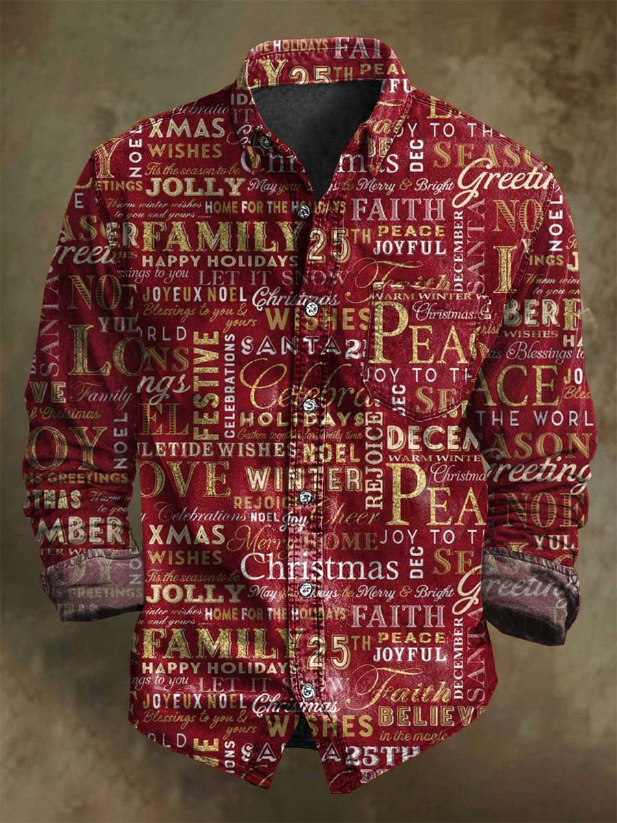 Christmas Text Print Casual Long-Sleeve Shirt