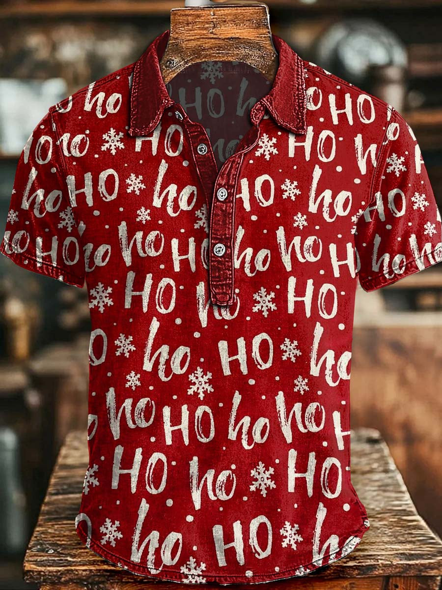 Christmas Ho Ho Ho Print Casual Short-Sleeve Polo Shirt