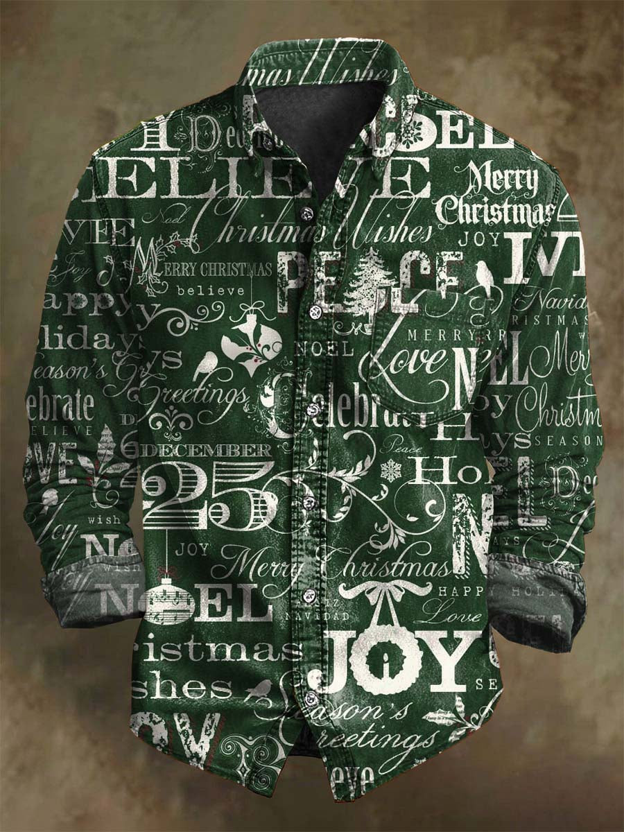 Christmas Text Print Casual Long-Sleeve Shirt