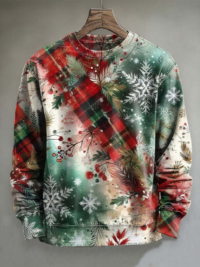 Christmas Plaid Snowflake Print Casual Crewneck Sweatshirt