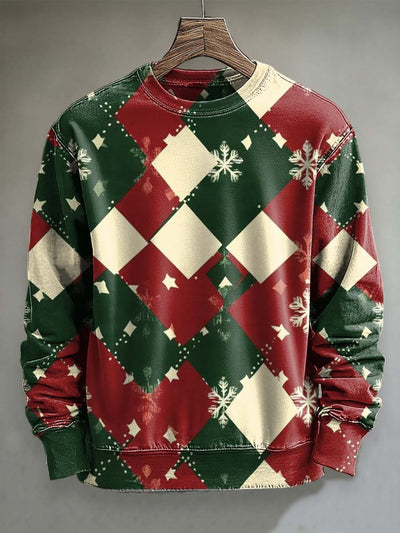 Christmas Plaid Print Casual Crew Neck Sweatshirt