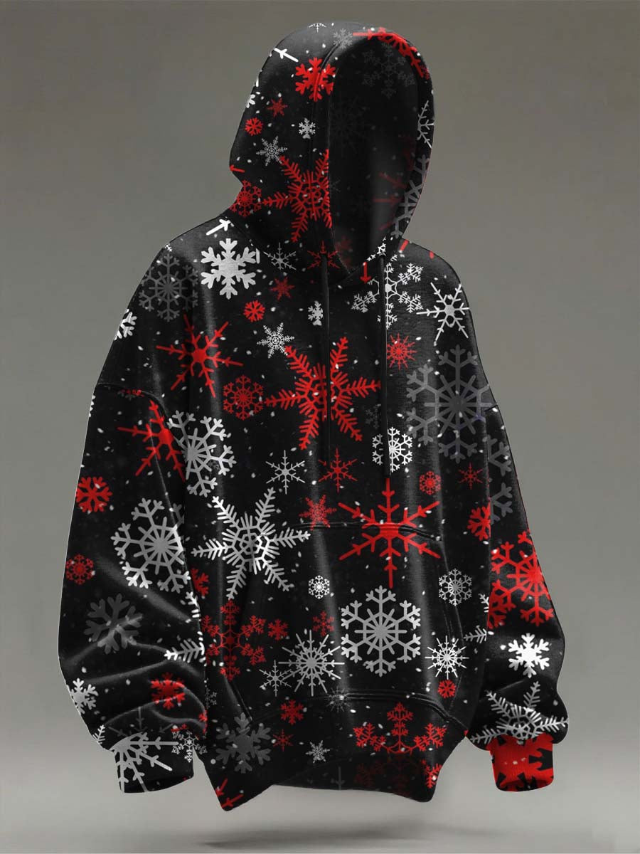 Christmas Snowflake Print Casual Hooded Sweatshirt