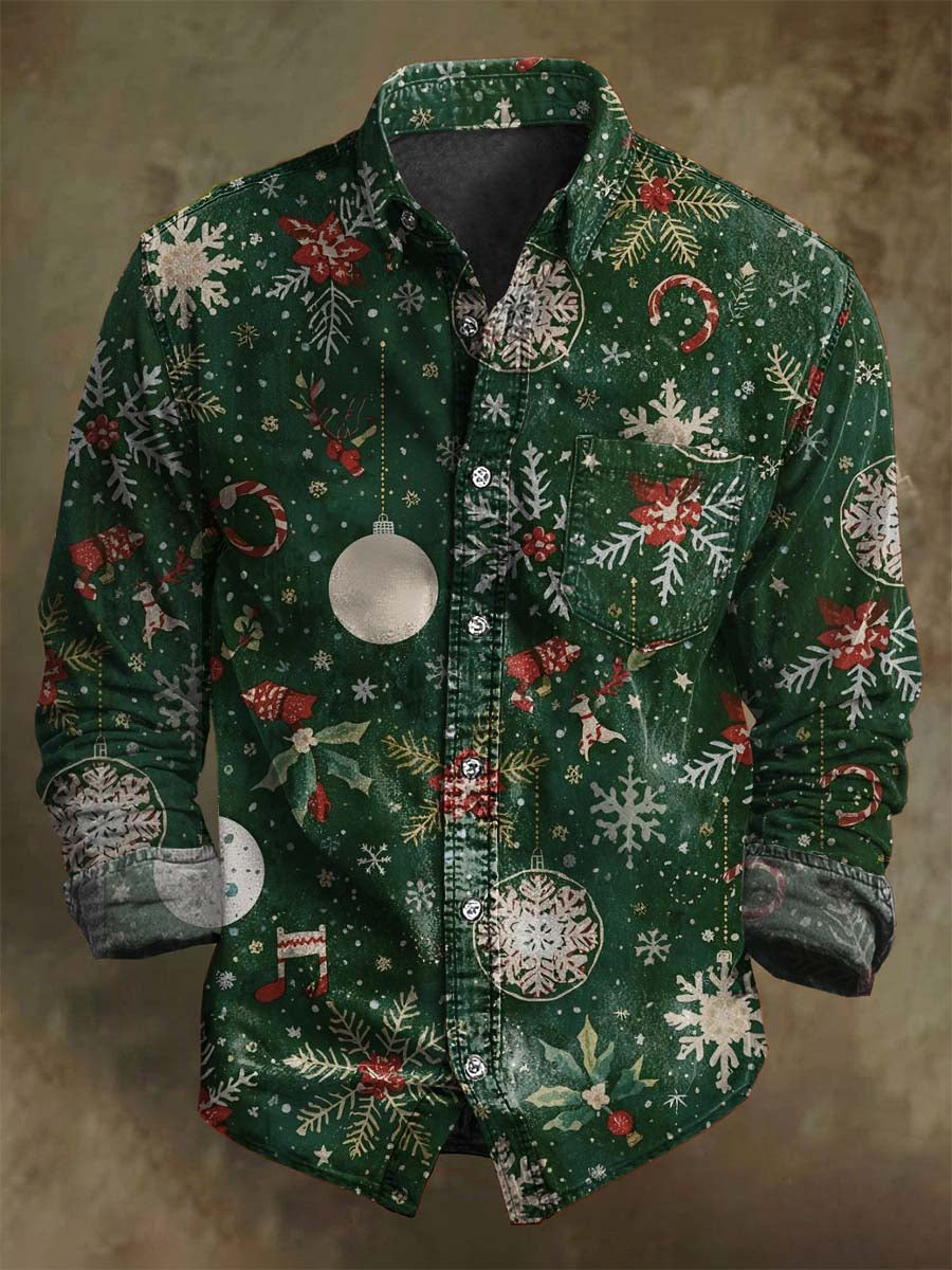 Christmas Snowflake Print Casual Long-Sleeve Shirt