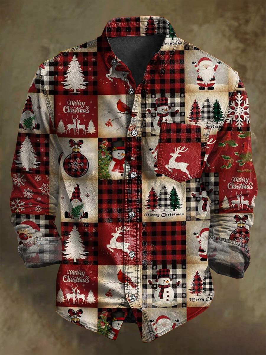 Christmas Plaid Print Casual Long-Sleeve Shirt