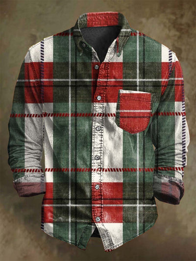 Christmas Plaid Print Casual Long-Sleeve Shirt