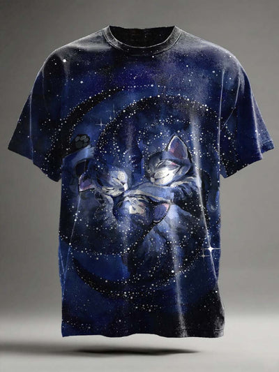 Goodnight Cat Print Casual Short-Sleeve T-Shirt