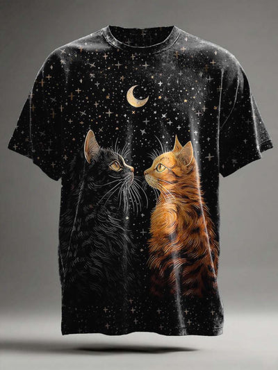 Moon Cat Print Casual Short-Sleeve T-Shirt