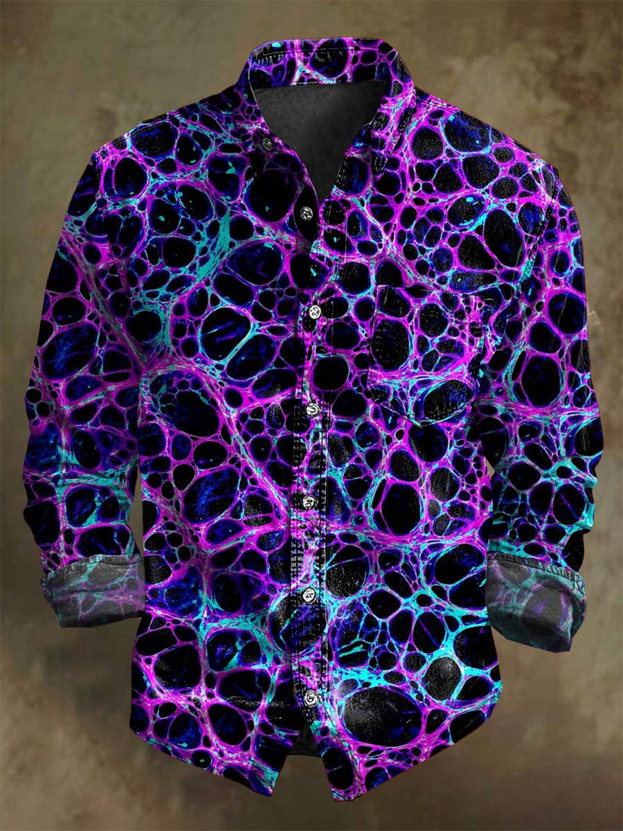 Abstract Fluorescent Psychedelic Print Casual Long-Sleeve Shirt