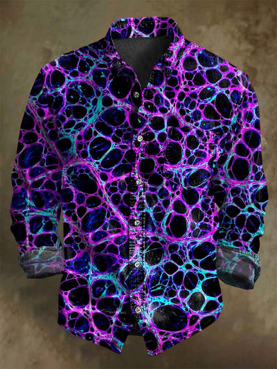 Abstract Fluorescent Psychedelic Print Casual Long-Sleeve Shirt