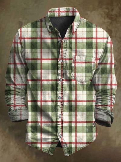 Christmas Plaid Print Casual Long-Sleeve Shirt