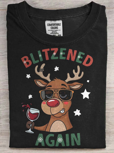 Christmas Funny Reindeer Print Casual Short-Sleeve T-Shirt
