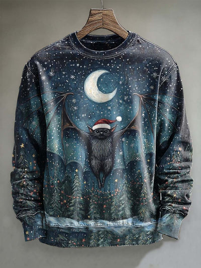 Christmas Bat Print Casual Crewneck Sweatshirt