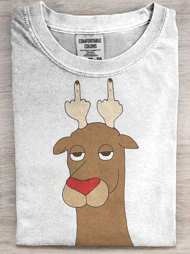 Funny Reindeer Print Casual Short-Sleeve T-Shirt