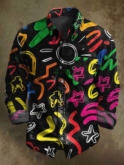 Abstract Doodle Print Casual Long-Sleeve Shirt