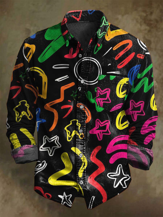 Abstract Doodle Print Casual Long-Sleeve Shirt