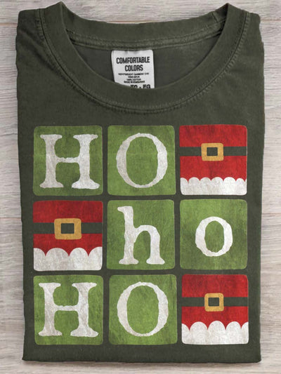 Santa Claus Belt Hohoho Print Casual Short-Sleeve T-Shirt