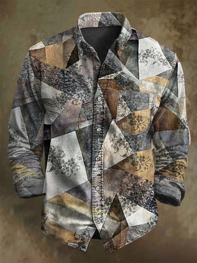 Abstract Geometric Floral Print Casual Long-Sleeve Shirt