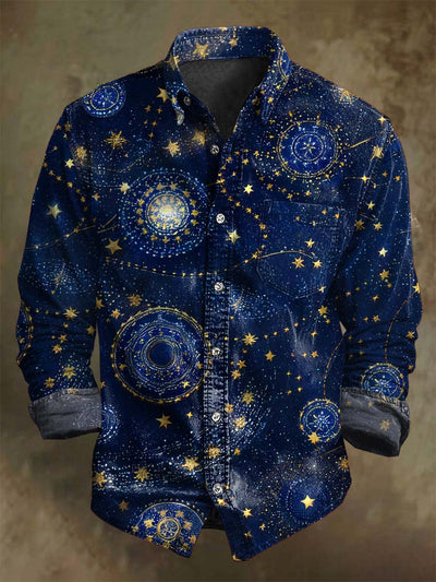 Abstract Galaxy Print Casual Long-Sleeve Shirt
