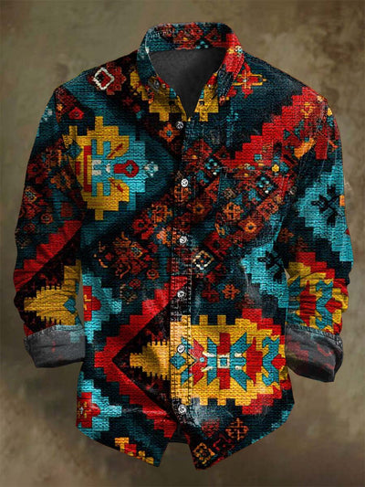 Retro Ethnic Print Casual Long-Sleeve Shirt