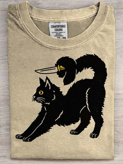 Attack Mode Cat Print Casual Short-Sleeve T-Shirt