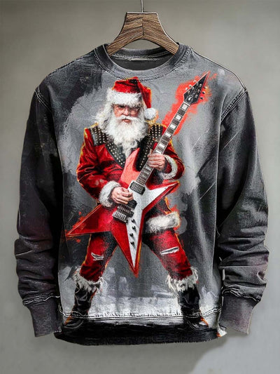 Rockin' Santa Print Casual Crewneck Hoodie