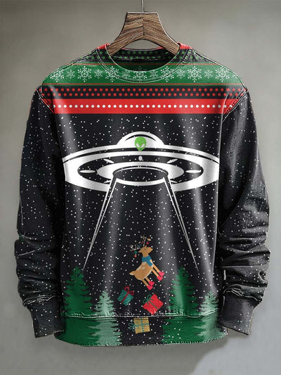 Abstract Christmas Deer Print Casual Crewneck Sweatshirt