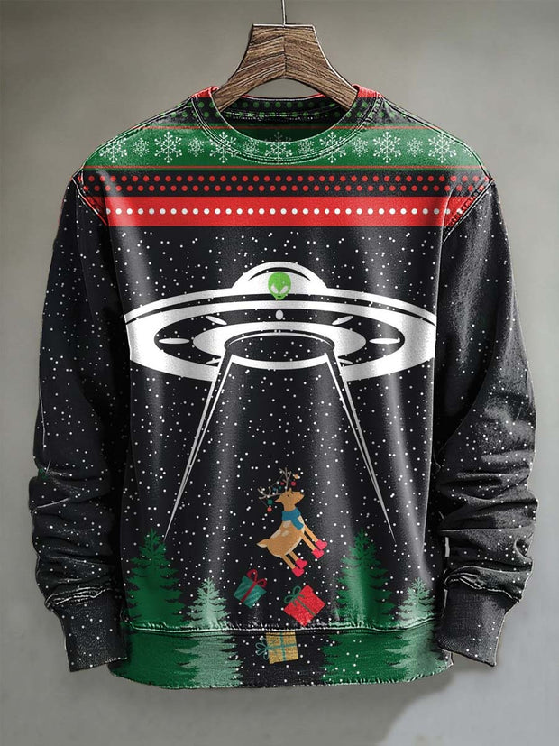 Abstract Christmas Deer Print Casual Crewneck Sweatshirt