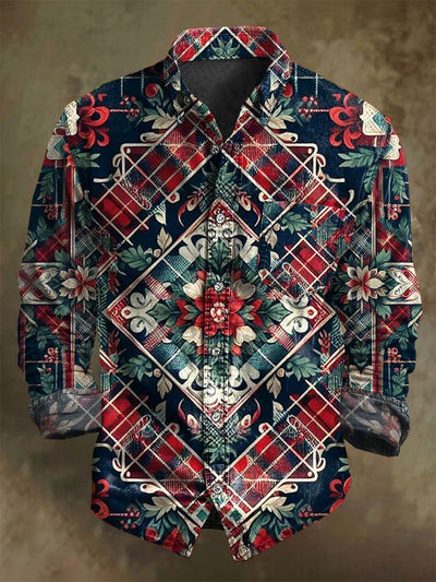 Christmas Winter Plaid Print Casual Long-Sleeve Shirt