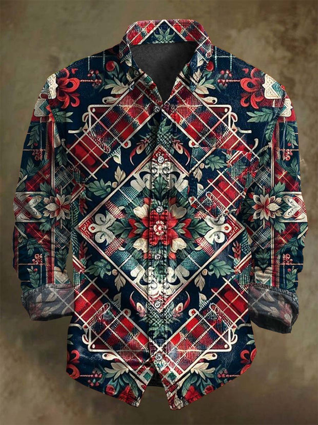 Christmas Winter Plaid Print Casual Long-Sleeve Shirt
