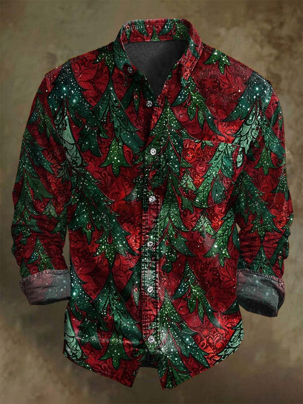 Gothic-Style Christmas Tree Print Casual Long-Sleeve Shirt