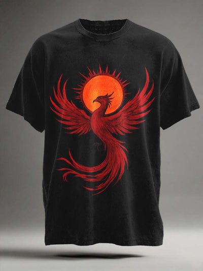 Abstract Sun Phoenix Print Casual Short-Sleeve T-Shirt