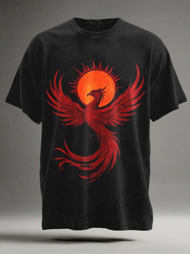 Abstract Sun Phoenix Print Casual Short-Sleeve T-Shirt