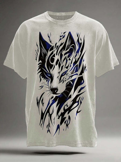 Abstract Wolf Print Casual Short-Sleeve T-Shirt