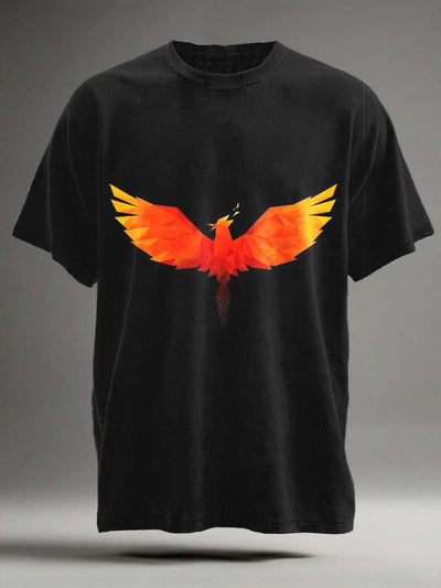 Abstract Sun Phoenix Print Casual Short-Sleeve T-Shirt