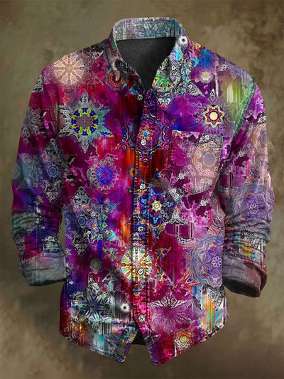 Retro Floral Print Casual Long-Sleeve Shirt