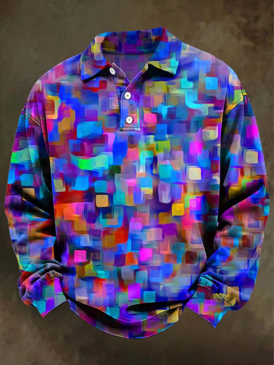 Abstract Colorful Irregular Patchwork Print Casual Long-Sleeve Shirt