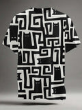 Black Cat Maze Print Casual Short-Sleeve T-Shirt
