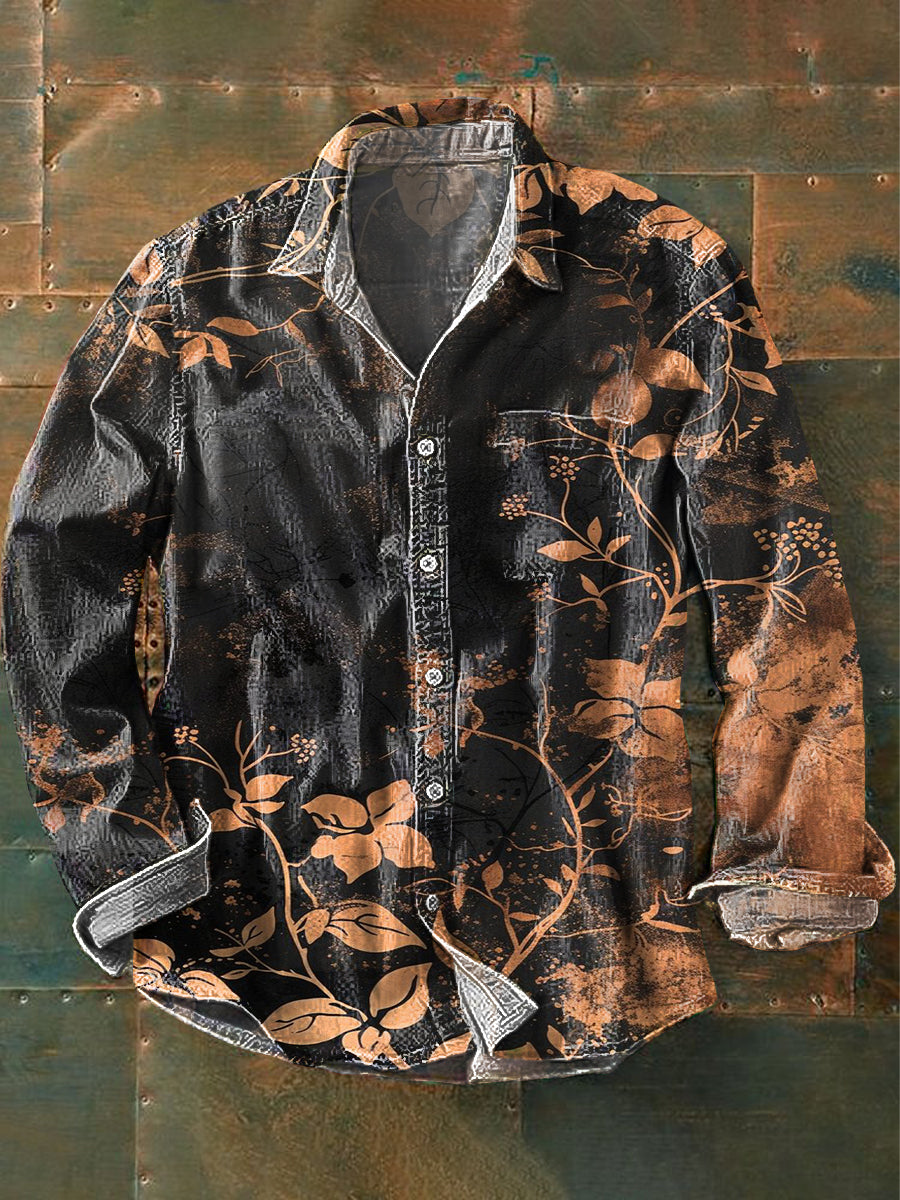 Men's Vintage Aged Floral Print Casual Cotton Shirt