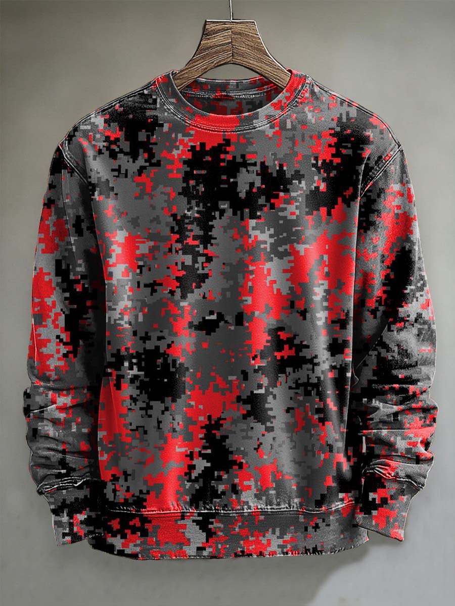 Abstract Pixel Camouflage Print Casual Crewneck Sweatshirt