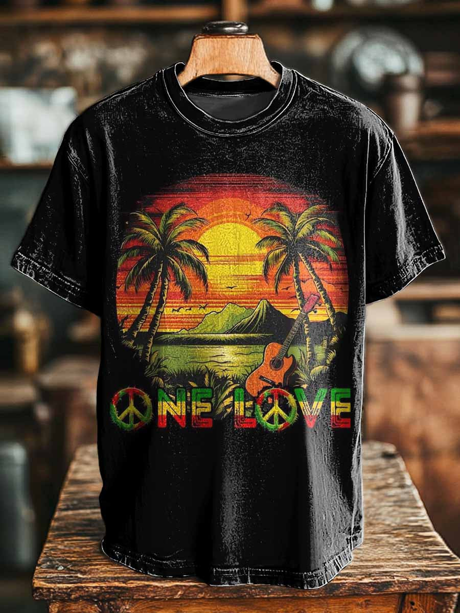 Tropical Sunset Print Casual Short-Sleeve T-Shirt