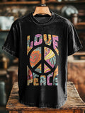 LOVE PEACE Peace Sign Print Casual Short-Sleeve T-Shirt