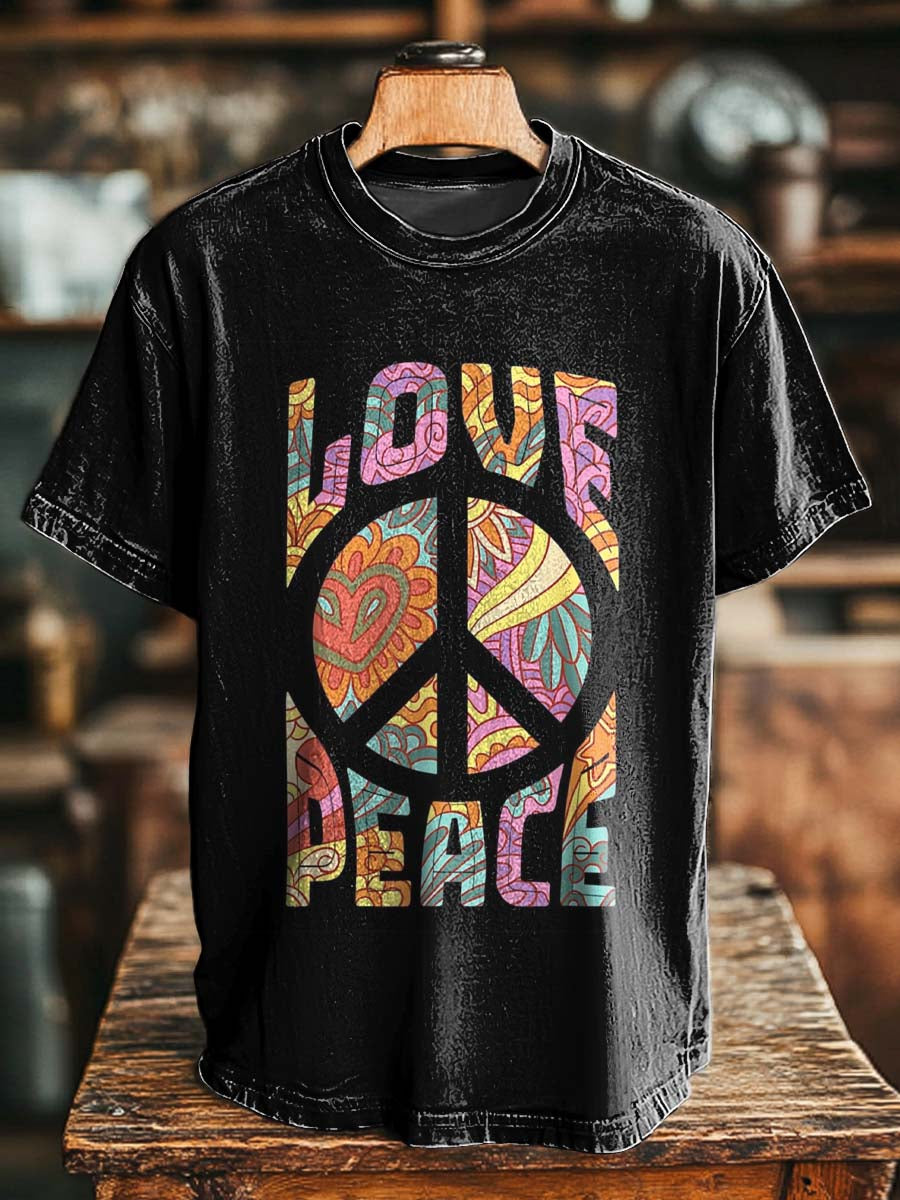 LOVE PEACE Peace Sign Print Casual Short-Sleeve T-Shirt