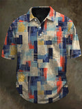 Vintage Distressed Geometric Print Casual Short-Sleeved Polo Shirt