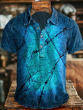 Vintage-style Cracked Wall Print Casual Short-Sleeve Shirt